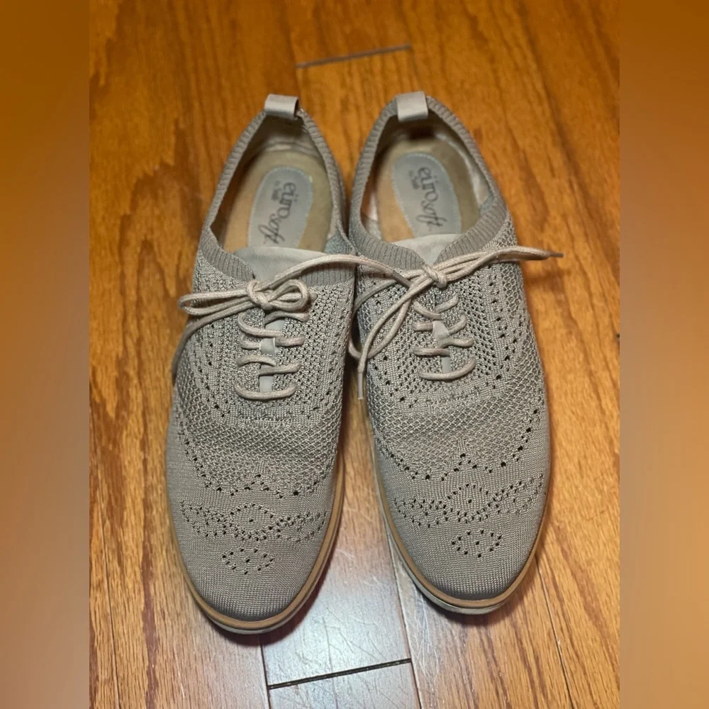 EuroSoft by Sofft Mens Knit Oxford Wingtip Shoes Taupe Grey Lace Up‎ Comfort